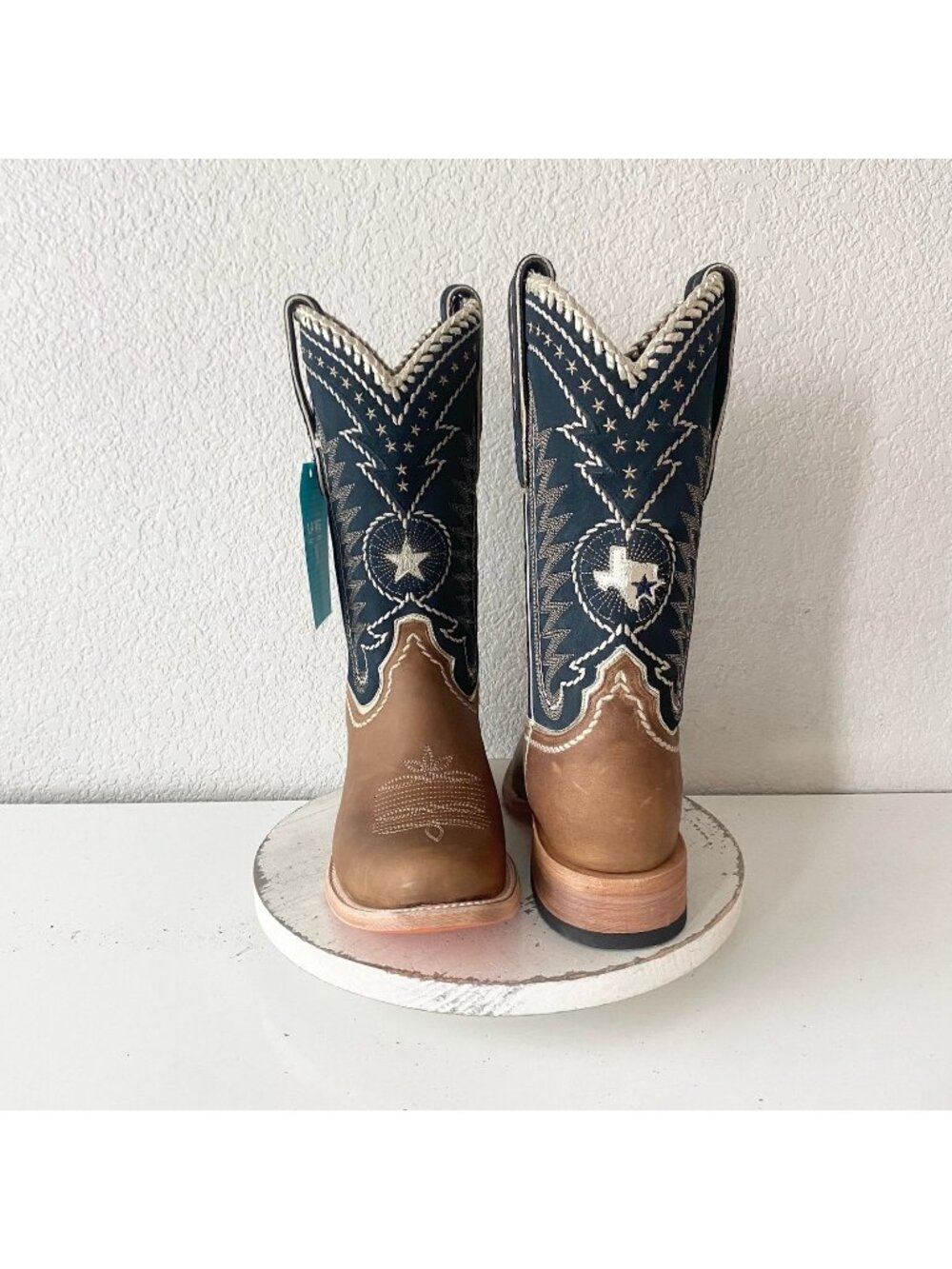 Lane RODEO HOUSTON Mens Cowboy Boots 11.5 Brown Navy Leather Western Blunt Toe